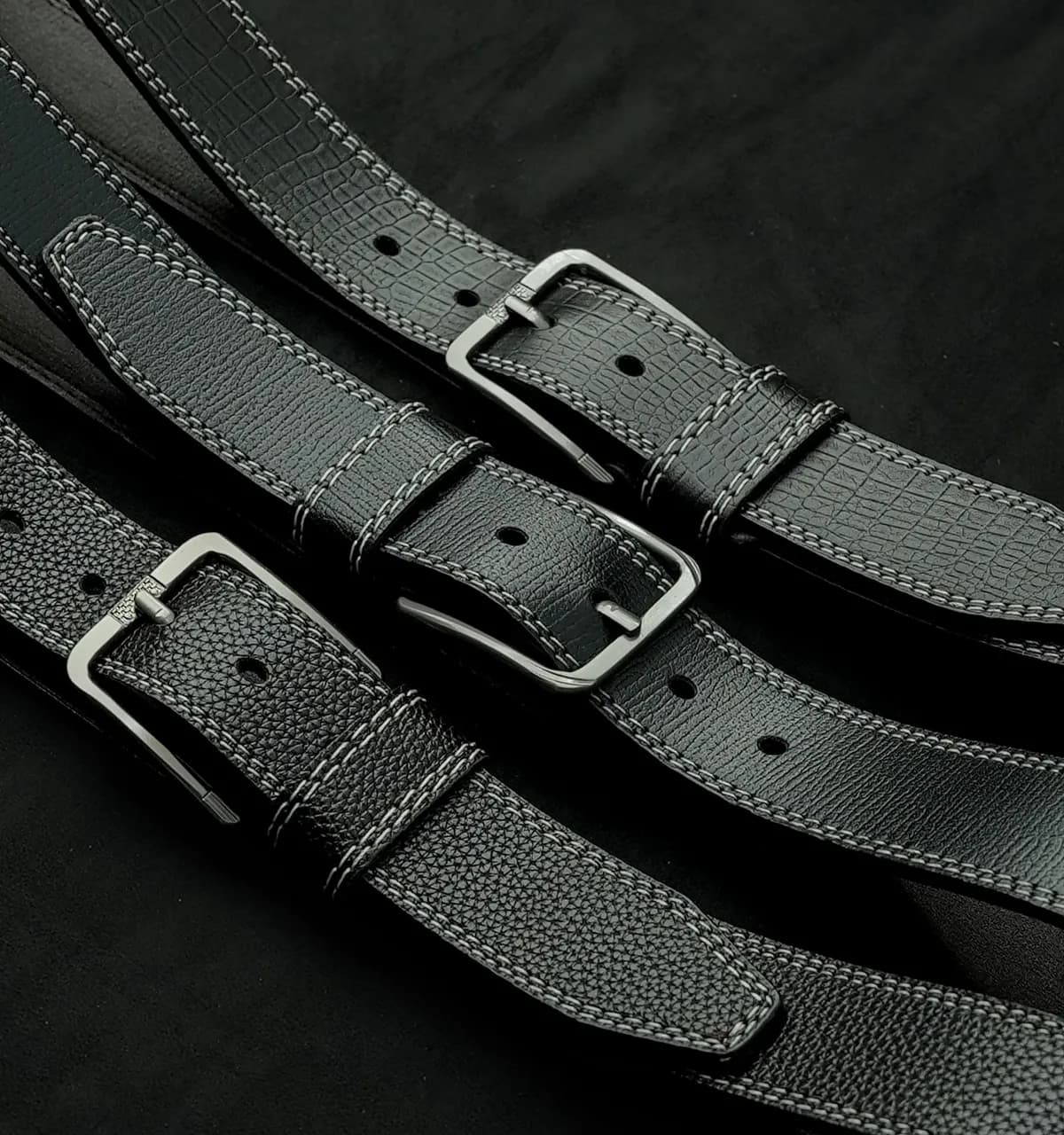 Pasek skórzany Buckle — Czarny